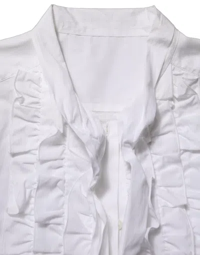 Dolce & Gabbana White Ruffled Bib Long Sleeves Blouse Top