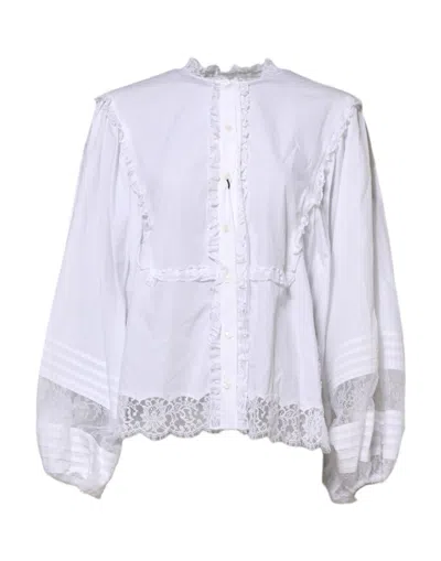 Pre-owned Dolce & Gabbana White Ruffled Lace Embellished Blouse Women's Top ()