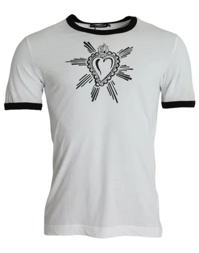 Dolce & Gabbana White Sacred Heart Cotton Crew Neck T-shirt In Neutral