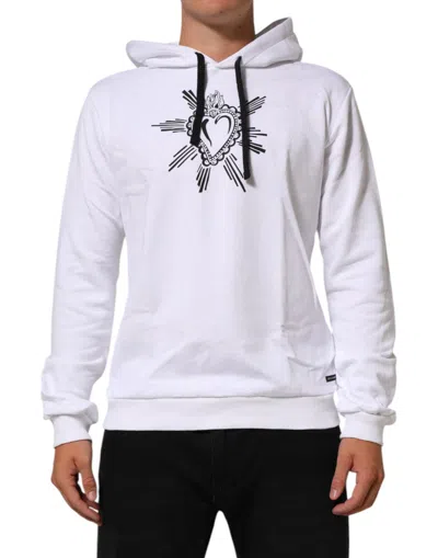 Pre-owned Dolce & Gabbana White Sacred Heart Hooded Sweatshirt Men's Sweater ()
