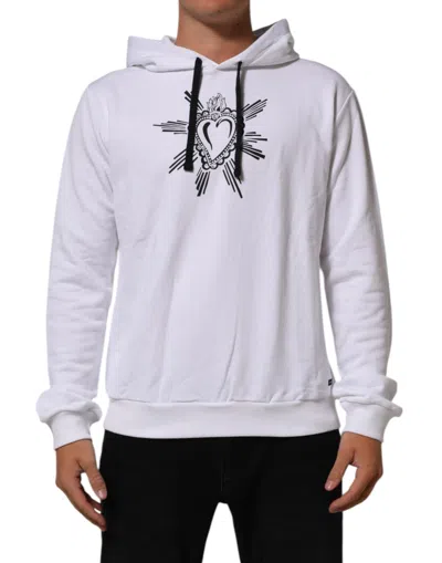 Pre-owned Dolce & Gabbana White Sacred Heart Hooded Sweatshirt Men's Sweater ()