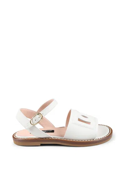 Dolce & Gabbana Kids' White Sandals For Girl With Dg Logo