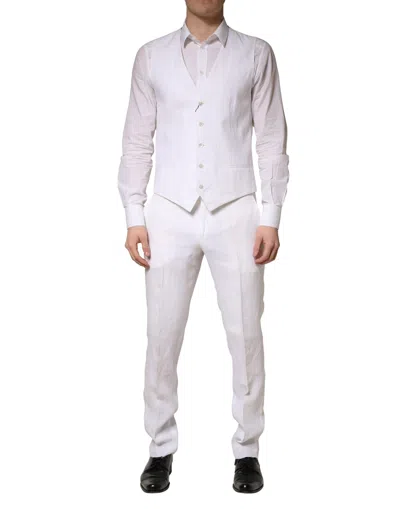 Dolce & Gabbana White Sartoria Linen 2 Piece Men Formal Suit