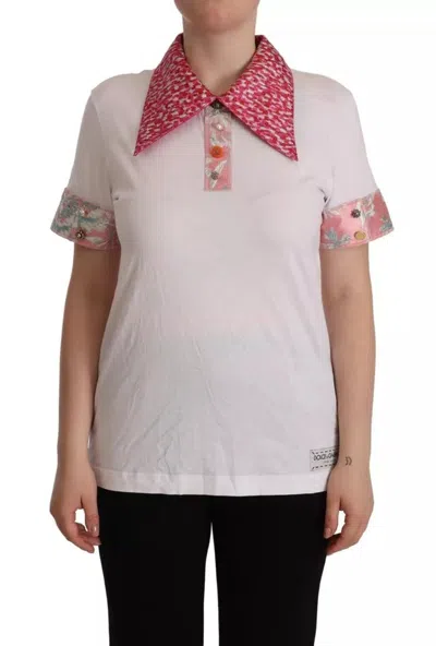 Pre-owned Dolce & Gabbana White Sartoria T-shirt Button Wide Collar Women's Top ()