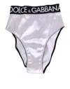 Dolce & Gabbana White Satin High-waist Black Logo Women Underwear In White