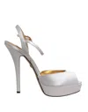 Dolce & Gabbana White Satin Platform Heels Sandals Shoes In White