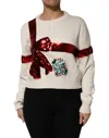 Dolce & Gabbana White Sequined Crew Neck Pullover Sweater In Multi