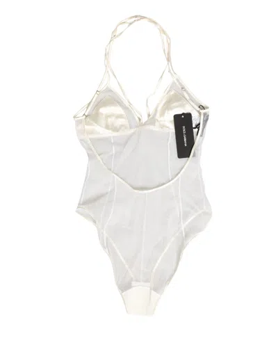 Dolce & Gabbana White Sheer Nylon Bodysuit Halterneck Underwear In Black