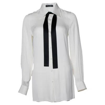 Pre-owned Dolce & Gabbana , White Shirt With Black Bow