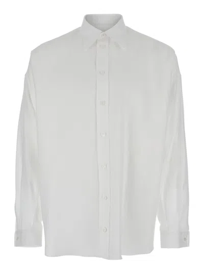 Dolce & Gabbana White Shirt With Classic Collar And Dropped Shoulders In Linen Man