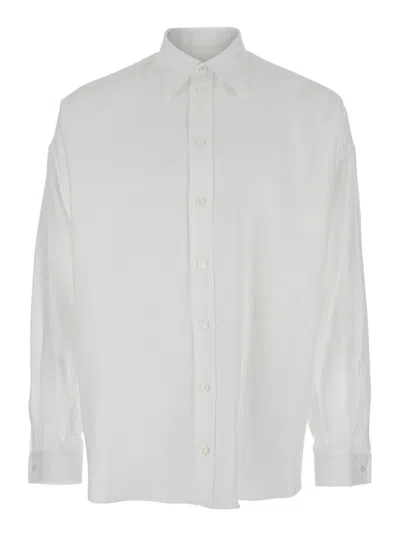 Dolce & Gabbana White Shirt With Classic Collar And Dropped Shoulders In Linen Man