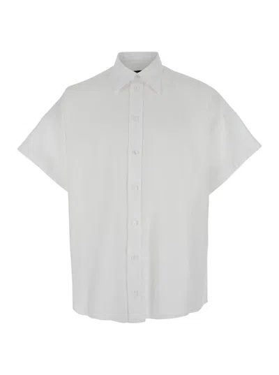 Dolce & Gabbana White Shirt With Classic Collar And Wide Short Sleeves In Linen Man