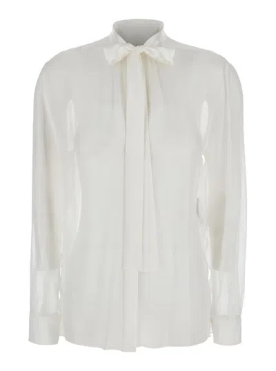 DOLCE & GABBANA WHITE SHIRT WITH PUSSY-BOW COLLAR