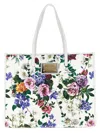 Dolce & Gabbana White Shopper With All-over Floral Motif In Fabric Woman In Multicolor