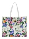 Dolce & Gabbana White Shopper With All-over Floral Motif In Fabric Woman In Multicolor