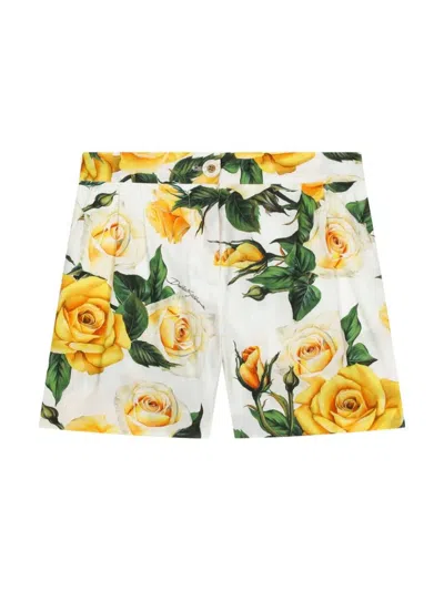 Dolce & Gabbana Kids' Rose-print Cotton Shorts In Multicoloured