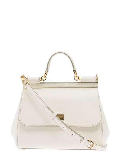 Dolce & Gabbana White Sicily Medium White Handbag In Grained Leather  Woman