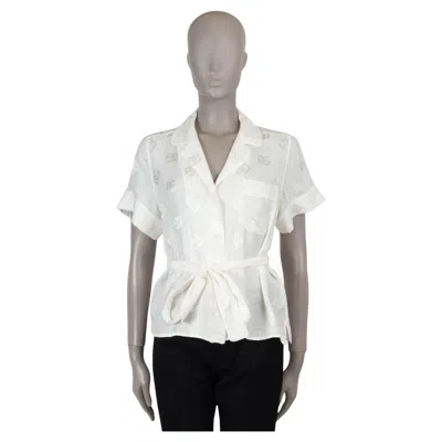 Pre-owned Dolce & Gabbana White Silk 2024 Satin Logo Jacquard Blouse Shirt S