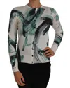 Dolce & Gabbana White Silk Cardigan Lightweight Paint Stroke Women's Sweater In Multi