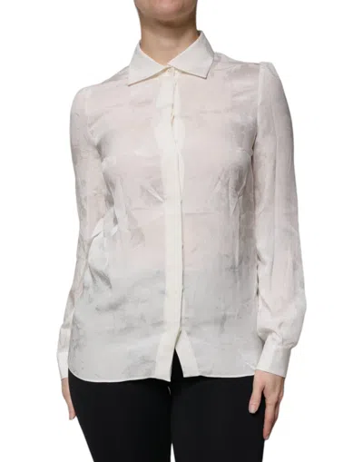 Pre-owned Dolce & Gabbana White Silk Collared Long Sleeves Shirt Women's Top ()