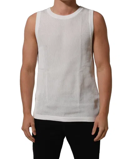 Pre-owned Dolce & Gabbana White Silk Crew Neck Sleeveless Tank Men's T-shirt ()