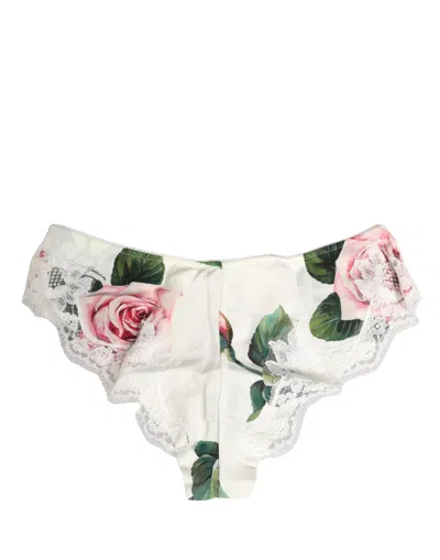 Dolce & Gabbana White Silk Floral Lace Trim Panty Brief Women's Underwear