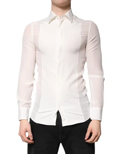 Pre-owned Dolce & Gabbana White Silk Gold Dress Formal Collared Men's Shirt ()