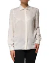 Dolce & Gabbana White Silk Long Sleeves Collared Shirt Top In White