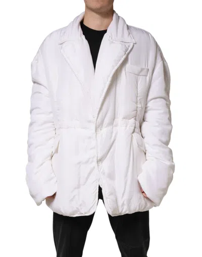 Pre-owned Dolce & Gabbana White Silk Padded Parka Men Coat Men's Jacket ()