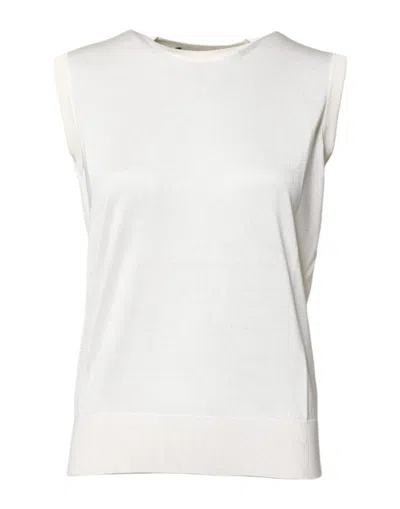 DOLCE & GABBANA DOLCE & GABBANA WHITE SILK ROUND NECK SLEEVELESS TANK WOMEN'S TOP
