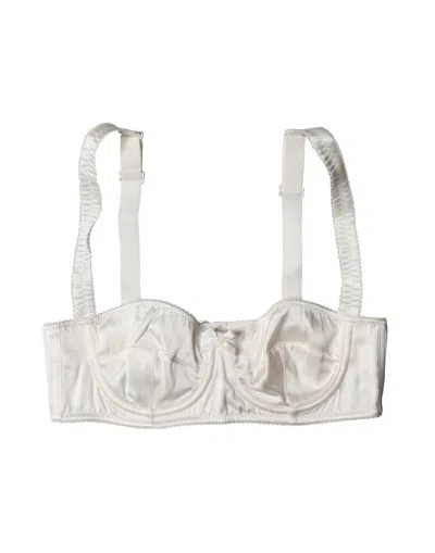 Dolce & Gabbana White Silk Satin Underwire Bra Semi Pad Women's Underwear