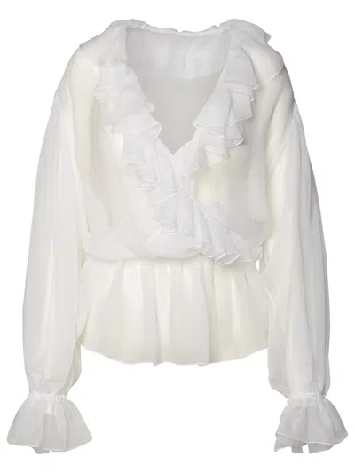Dolce & Gabbana White Silk Shirt In Bianco