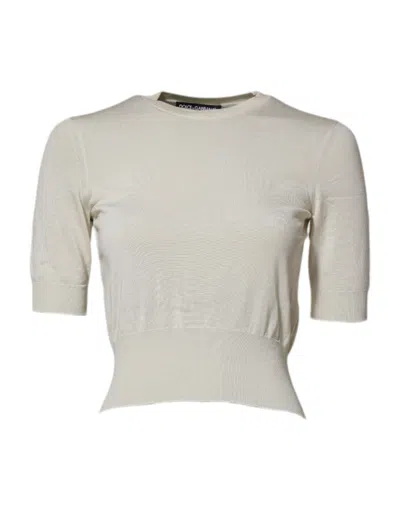 Pre-owned Dolce & Gabbana White Silk Short Sleeves Blouse Pullover Women's Top ()