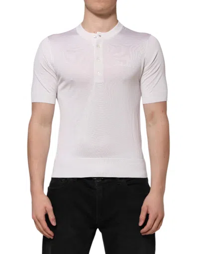 Pre-owned Dolce & Gabbana White Silk Short Sleeves Men Henley Men's T-shirt ()