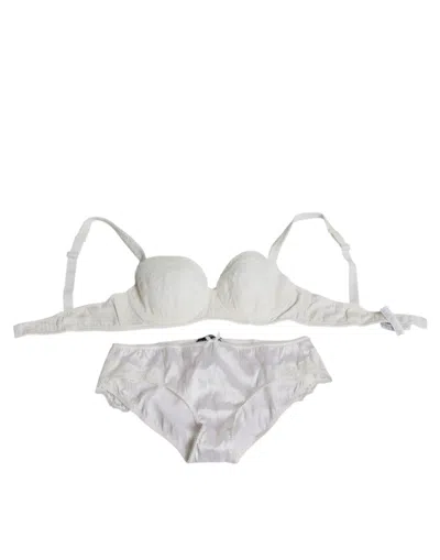 Dolce & Gabbana White Silk Stretch Panty Balconette Bra Women's Underwear In Multi