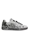 Dolce & Gabbana White Silver Crystal Logo Portofino Sneakers Shoes In Gray