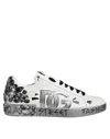 Dolce & Gabbana White Silver Crystal Logo Portofino Sneakers Shoes In Gray