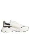 Dolce & Gabbana White Silver Daymaster Leather Sneakers Shoes In Blue