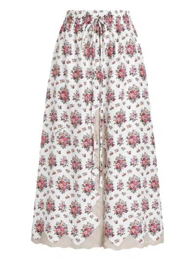 Dolce & Gabbana White Skirt With Flowers, Long Elast Band In Multi