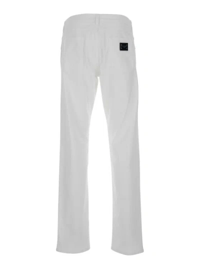Dolce & Gabbana White Slim Jeans With Logo Plaque In Stretch Cotton Denim Man