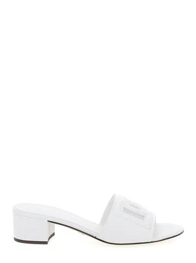 DOLCE & GABBANA WHITE SLIP ON LOGO HEELS