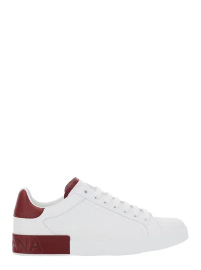 Dolce & Gabbana White Sneakers With Burgundy Accents