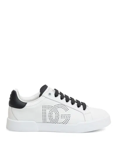 Dolce & Gabbana Portofino Leather Sneakers In White