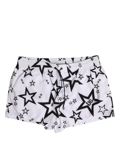 Dolce & Gabbana White Star Print Beachwear Men Shorts Swimwear In Multi