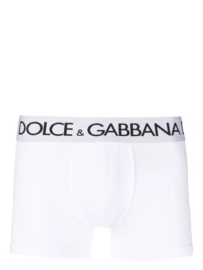 Dolce & Gabbana White Stretch Cotton Boxer Shorts With Logo On The Waistband