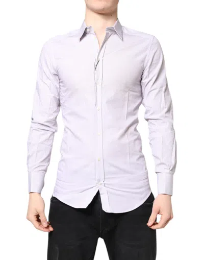 Pre-owned Dolce & Gabbana White Striped Cotton Gold Long Sleeves Men's Shirt ()