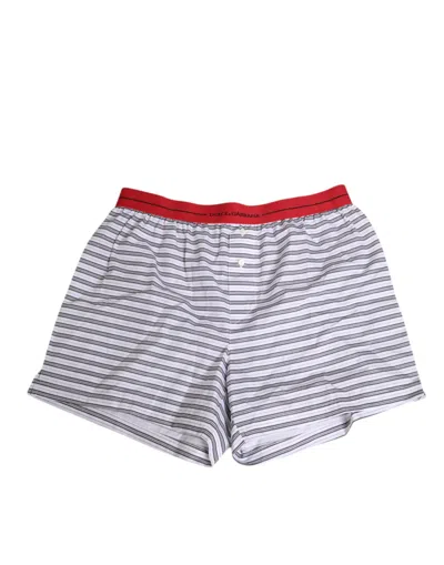 Dolce & Gabbana White Striped Cotton Red Waistband Shorts Swimwear In Neutral