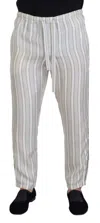 Dolce & Gabbana White Stripes Silk Lounge Trouser Pants In White