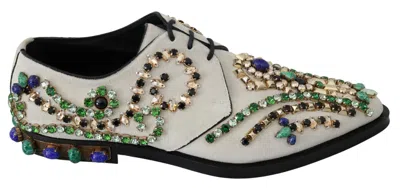 Dolce & Gabbana White Suede Crystal Dress Broque Women's Shoes In Multi