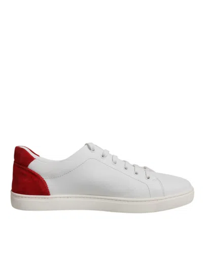 Pre-owned Dolce & Gabbana White Suede Leather Low Top Sneakers Men's Shoes () In Multi